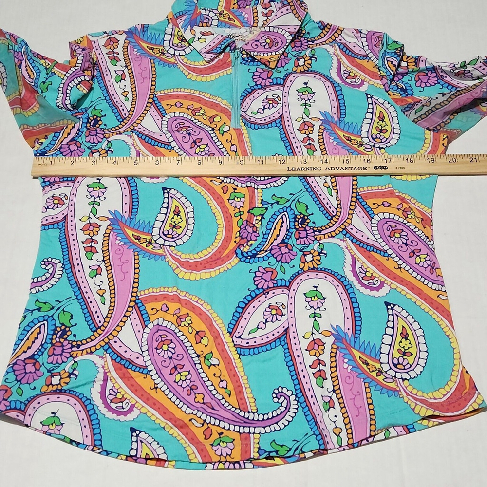 Gottex Lifestyle Top Blue Poolside UPF50+ Moc Neck with Zipper Paisley Large - Picture 7 of 12